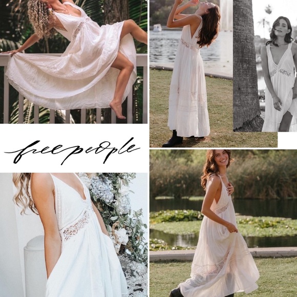 Free people ivory lace loose float boho bridal maxi dress - Picture 1 of 16